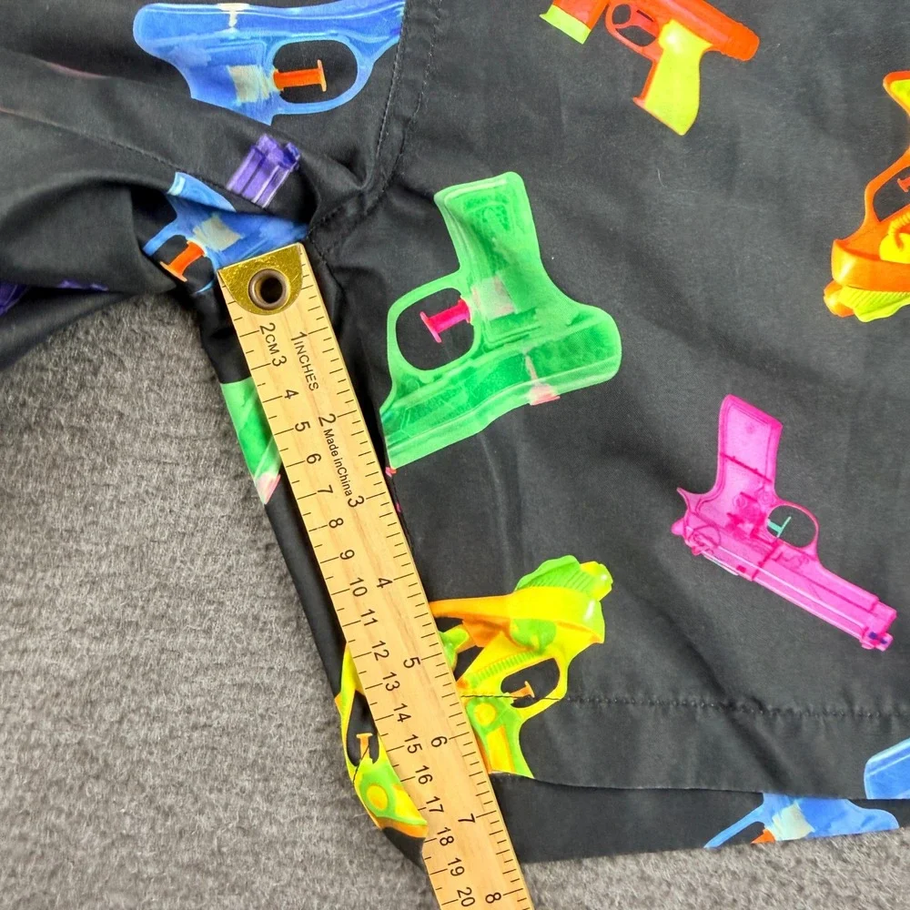Brooklyn‎ Cloth Volley Shorts Men's Small Black Neon Water Gun Print Swim Trunks